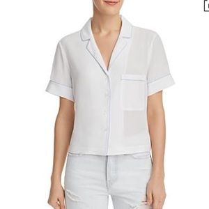 Frame piped silk button down top